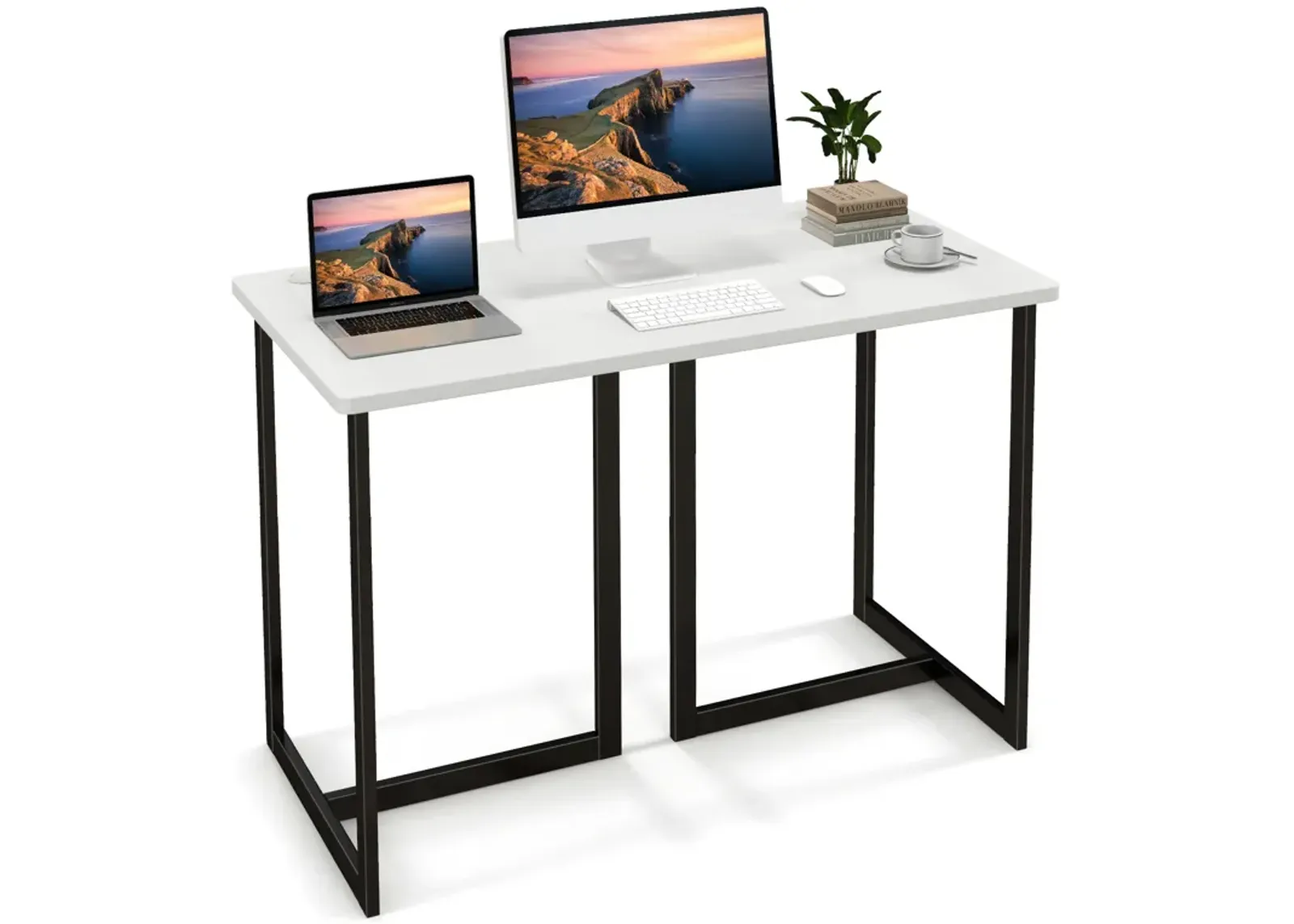 Modern Computer Desk 47 Inch Writing Study Table with Metal Frame