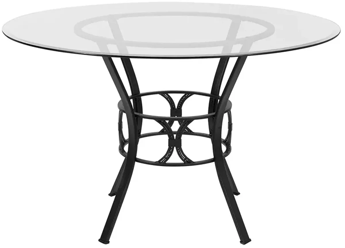 Hivvago Round 48 inch Clear Glass Dining Table with Black Metal Frame