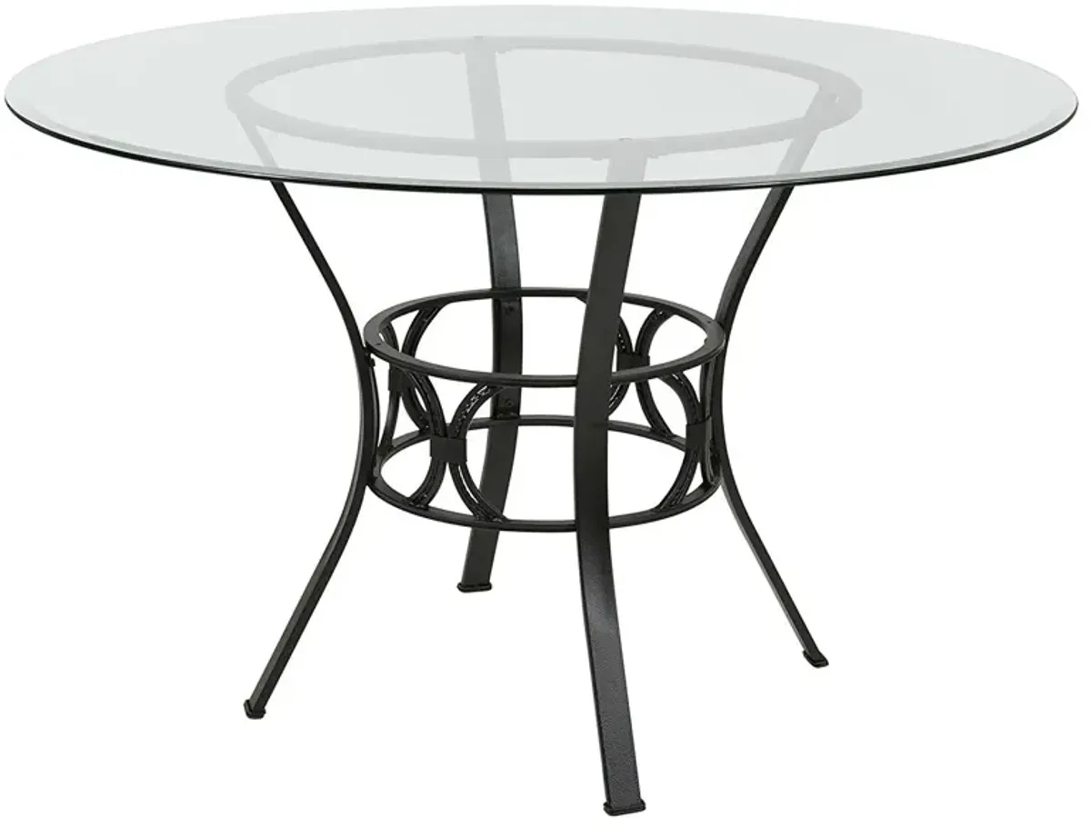 Hivvago Round 48 inch Clear Glass Dining Table with Black Metal Frame