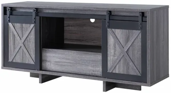Distressed Grey & Black TV Stand/Buffet with 2 Sliding Doors Display Storage Cabinet Media Center