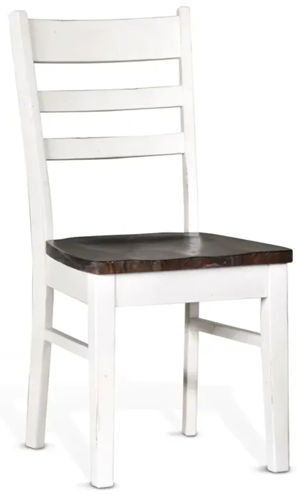 Orso Dining Chair Set of 2, Ladderback, White and Dark Brown Mahogany - Benzara