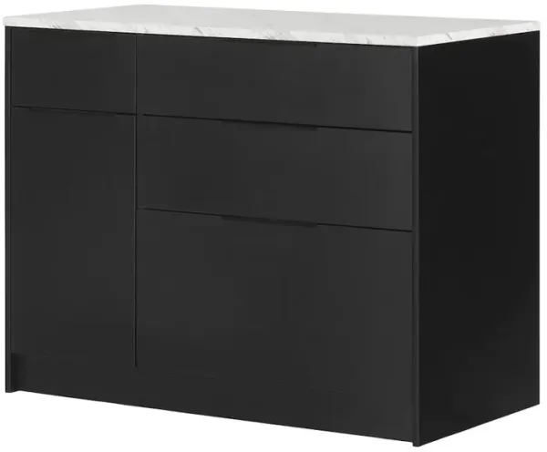 Olio Kitchen Island, Matte Black and Faux White Marble