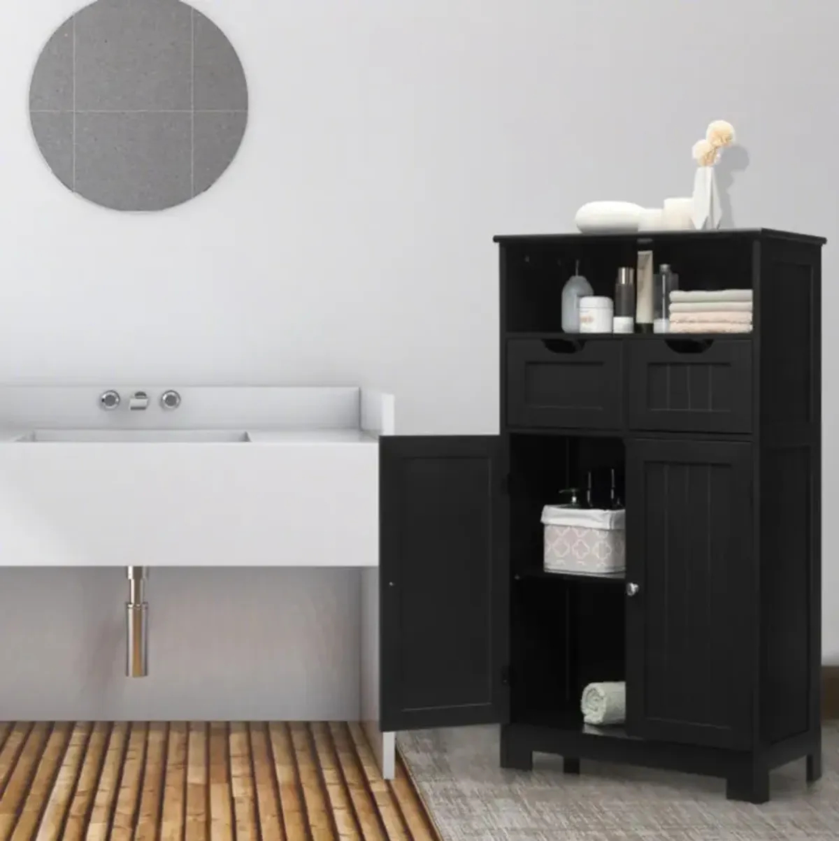 Hivvago Bathroom Wooden Side Cabinet  with 2 Drawers and 2 Doors