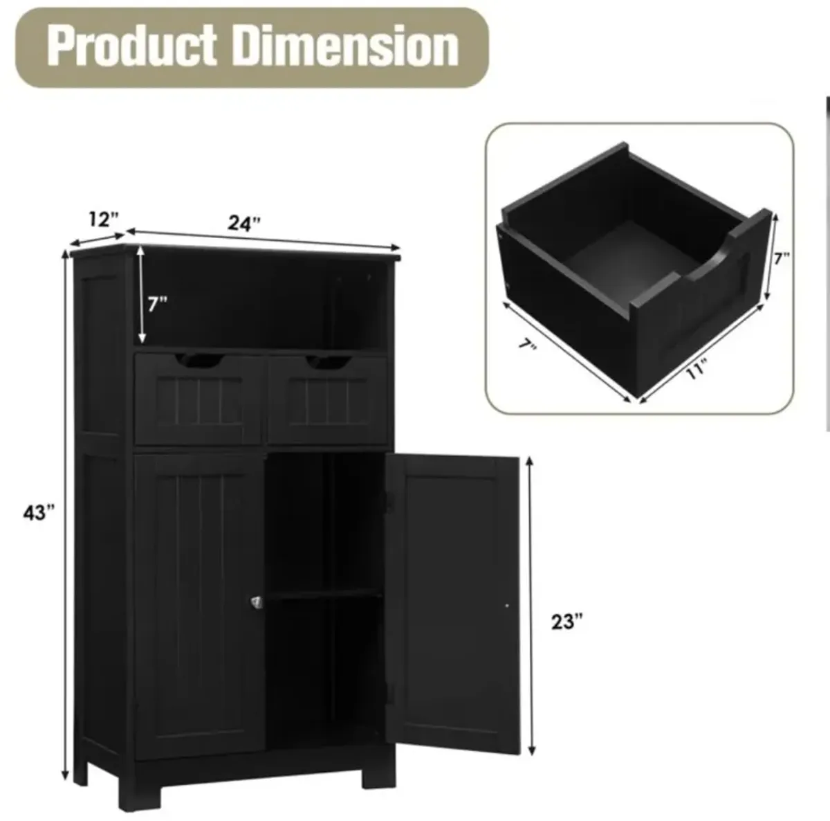 Hivvago Bathroom Wooden Side Cabinet  with 2 Drawers and 2 Doors