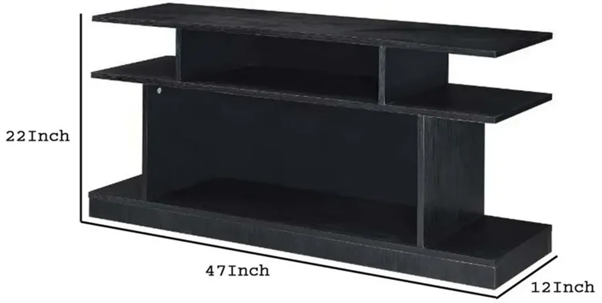 Sofa Table with 2 Open Compartments and Extended Sides, Black-Benzara