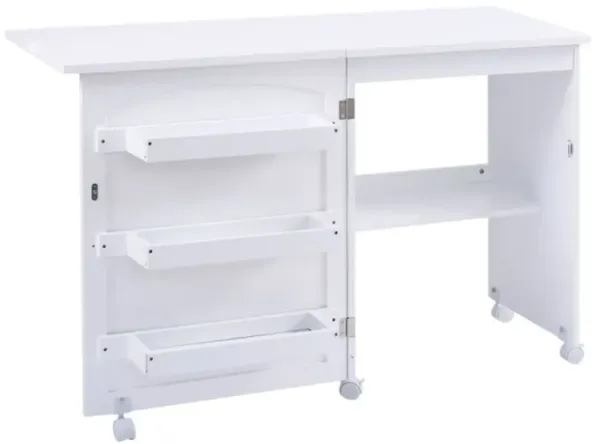 White Folding Swing Craft Table Storage Shelves Cabinet