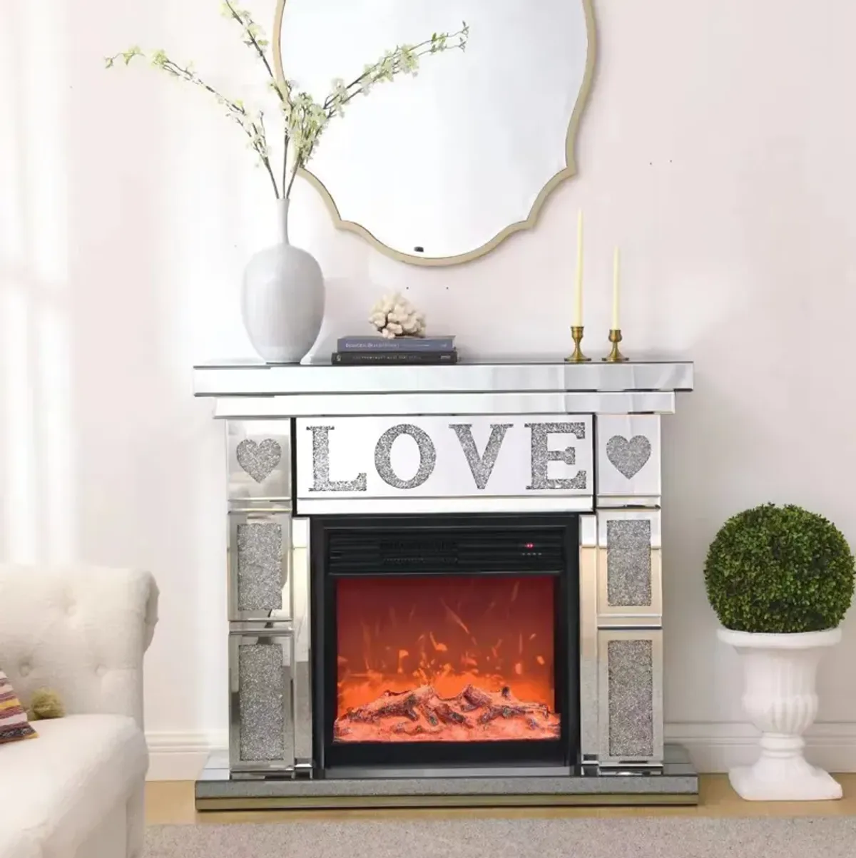 Streamdale Electric Fireplace with Mirror & Faux Crystals