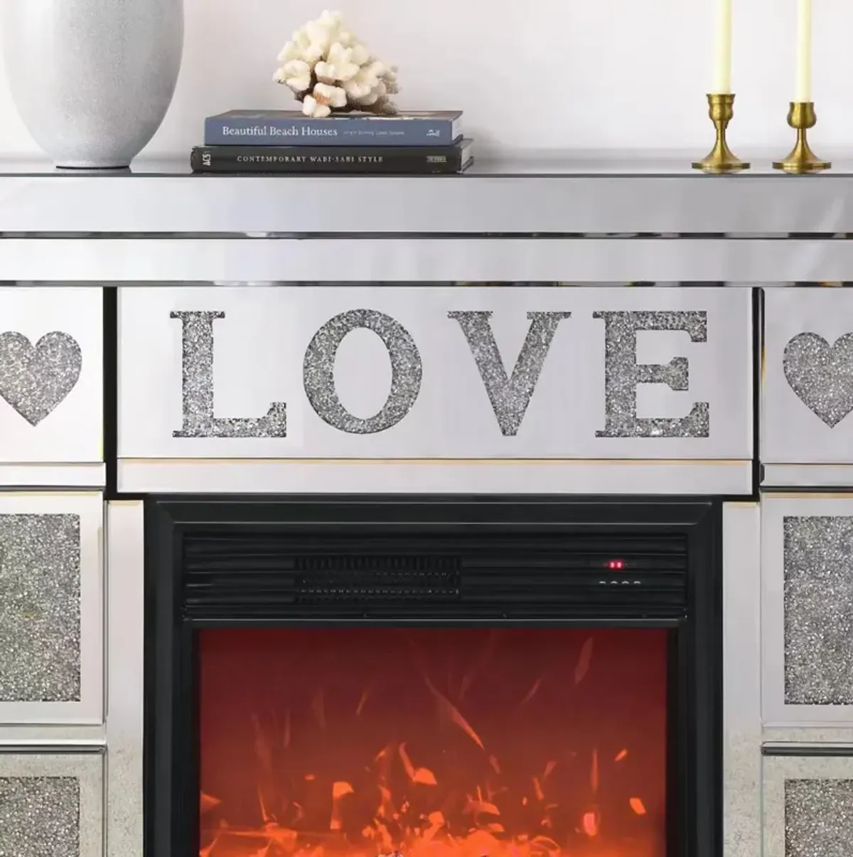 Streamdale Electric Fireplace with Mirror & Faux Crystals