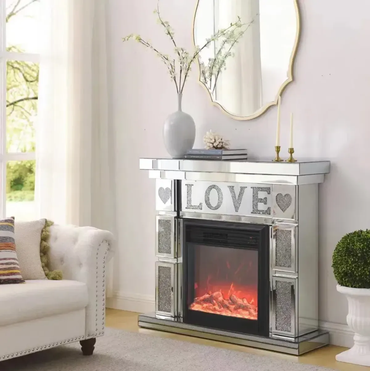 Streamdale Electric Fireplace with Mirror & Faux Crystals