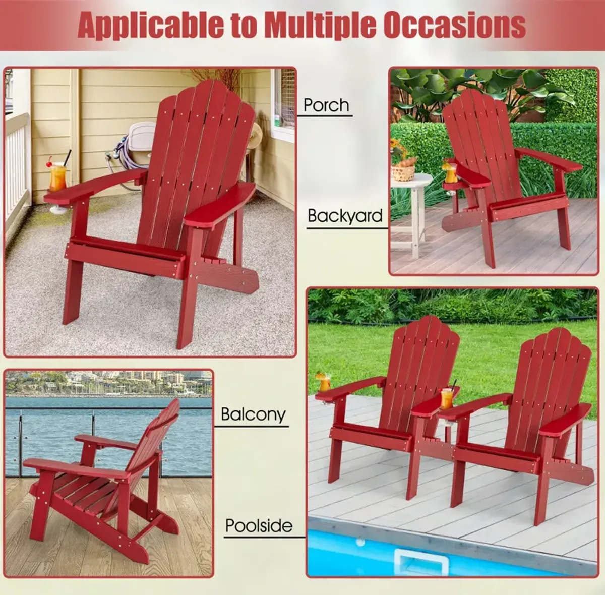 Weather Resistant HIPS Outdoor Adirondack Chair with Cup Holder