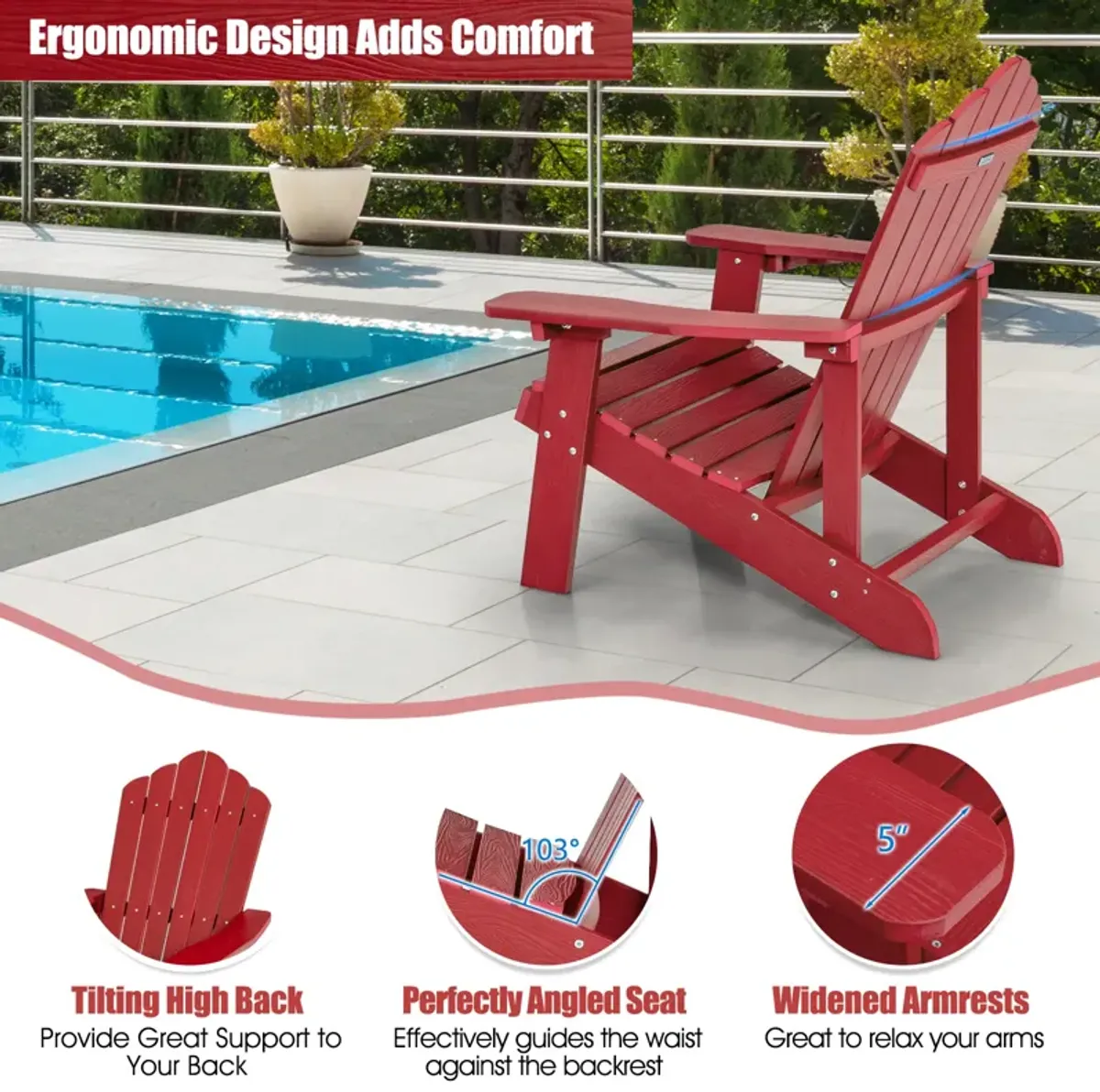 Weather Resistant HIPS Outdoor Adirondack Chair with Cup Holder