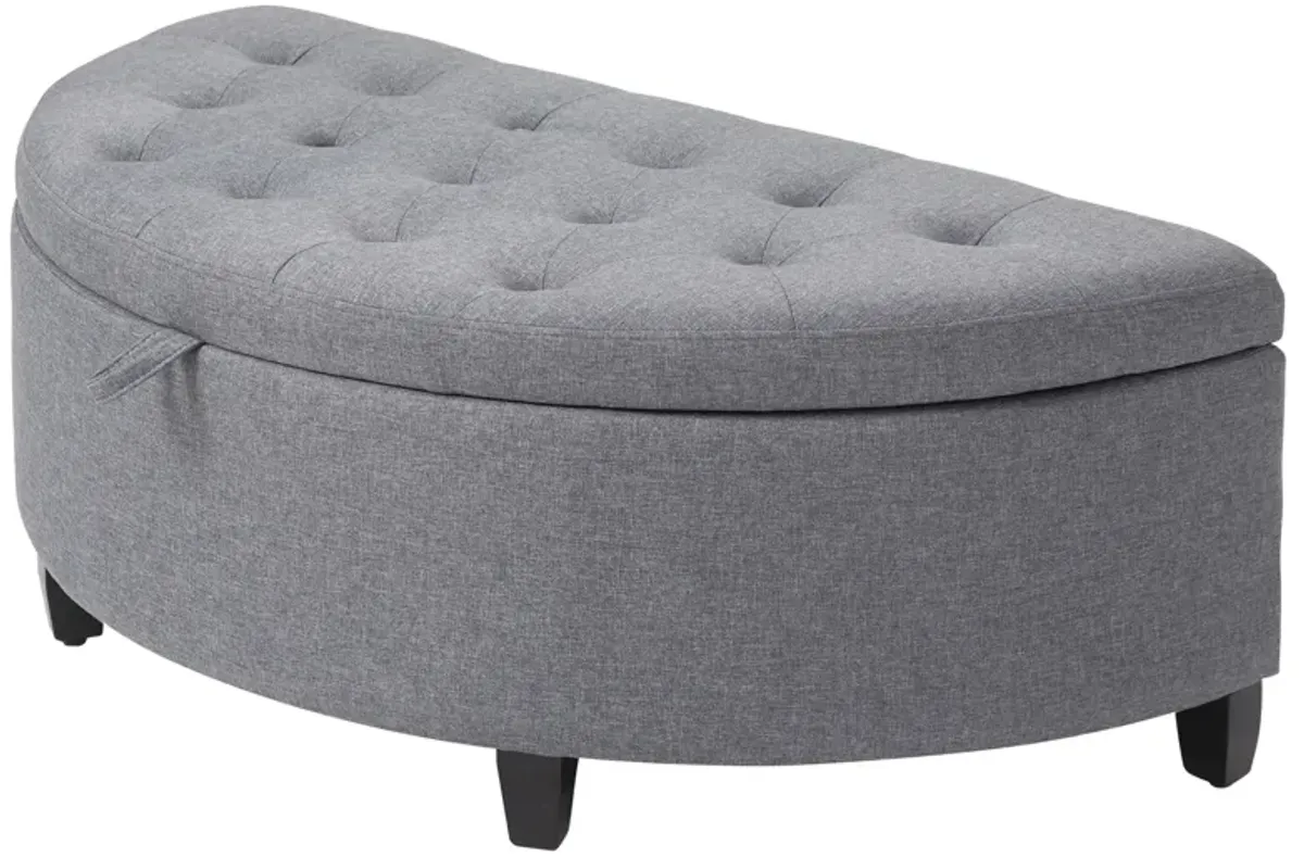 Foldable Tufted Linen Storage Seat Semicircle Footrest Box w/ Legs Lift Top