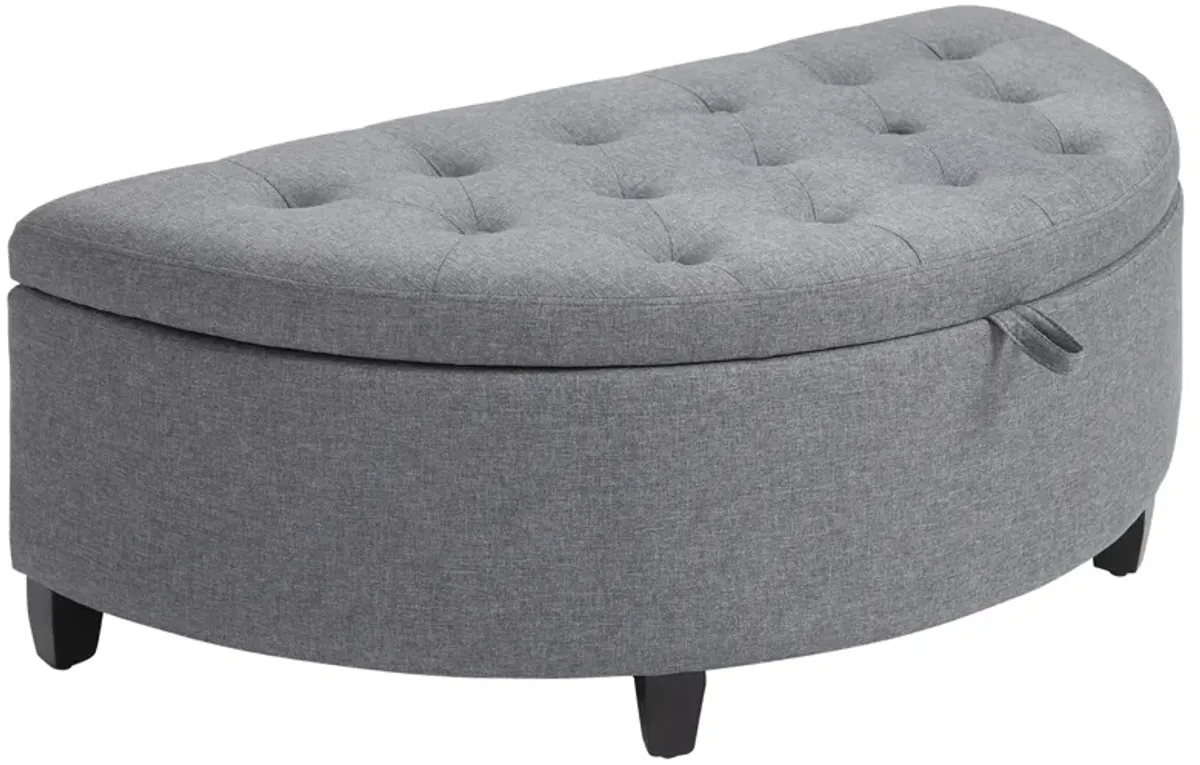 Foldable Tufted Linen Storage Seat Semicircle Footrest Box w/ Legs Lift Top