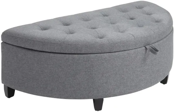 Foldable Tufted Linen Storage Seat Semicircle Footrest Box w/ Legs Lift Top