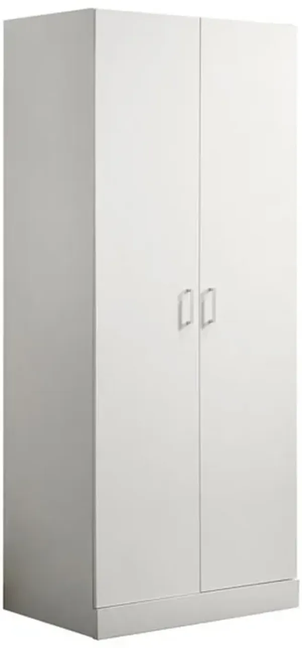 Cae 72 Inch Cabinet Armoire with Shelf, Hanging Rod, Double Door, White - Benzara