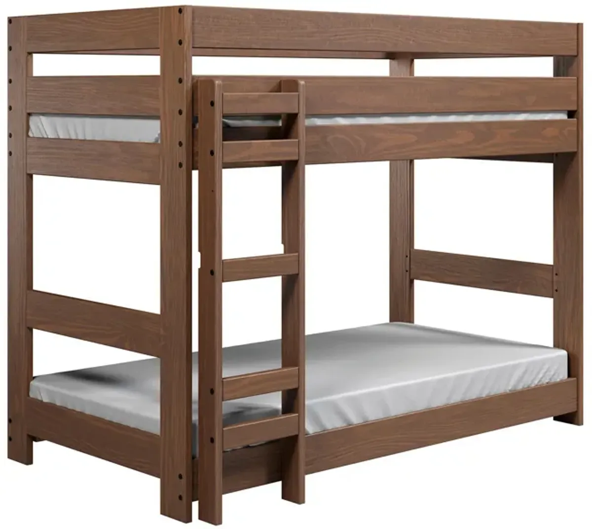 Twin/Twin Bunk Bed with Ladder, Brazilian Pine, Solid Wood, Mahogany