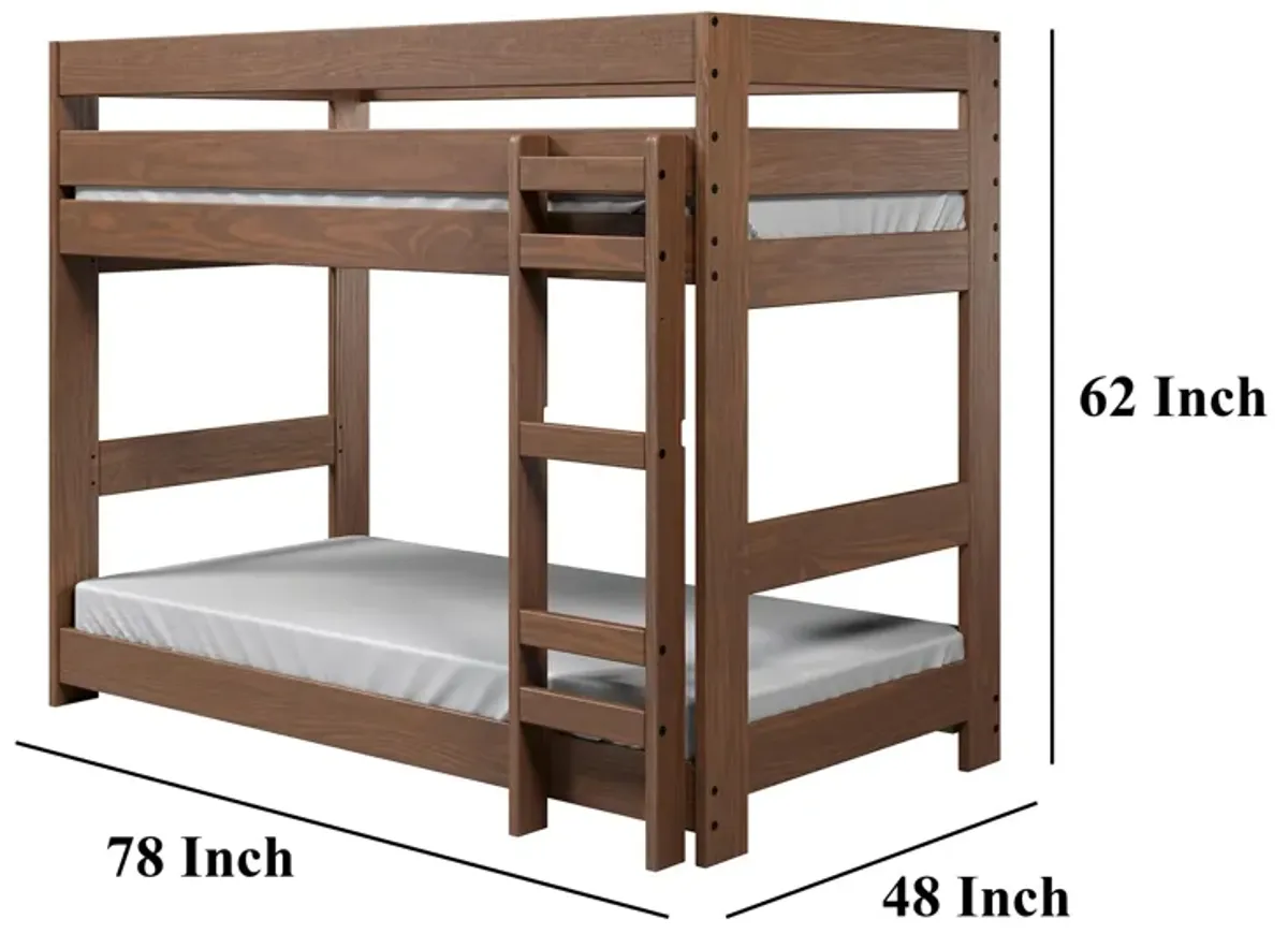 Twin/Twin Bunk Bed with Ladder, Brazilian Pine, Solid Wood, Mahogany