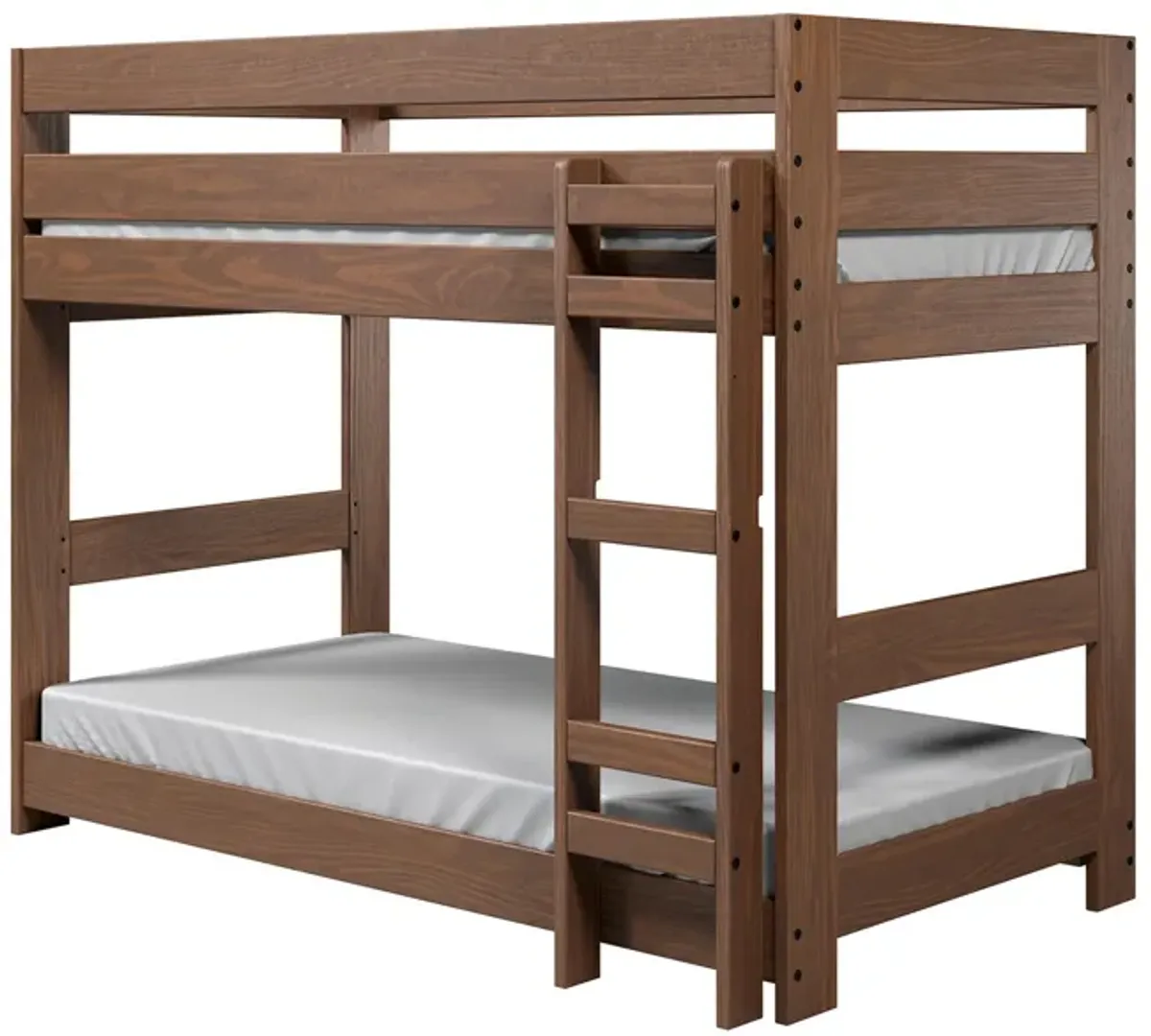 Twin/Twin Bunk Bed with Ladder, Brazilian Pine, Solid Wood, Mahogany