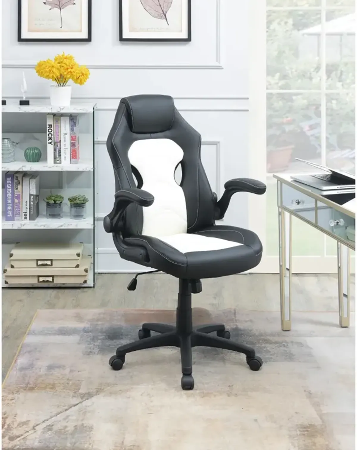 Adjustable Height Executive Office Chair, Black And White