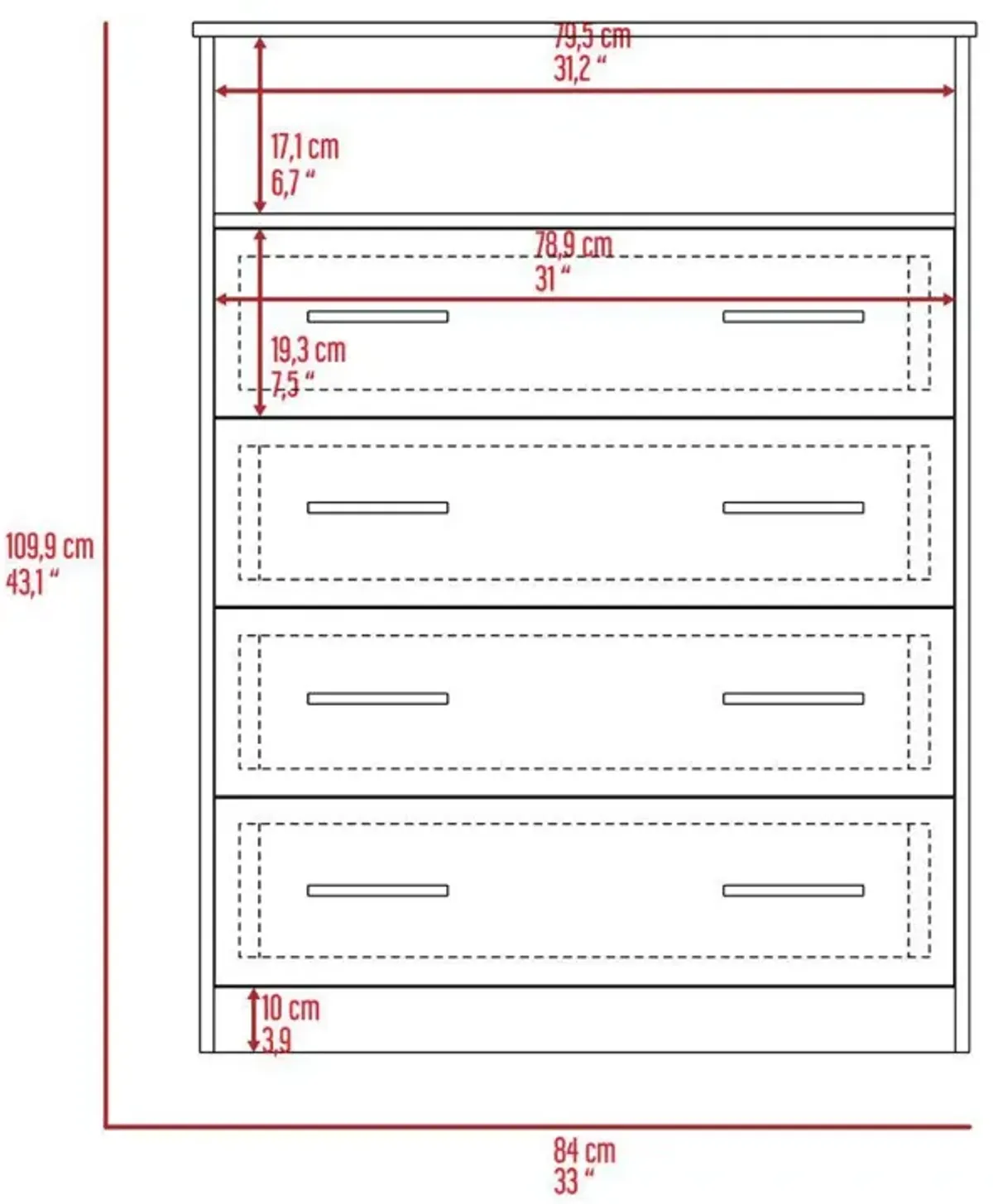 DEPOT E-SHOP Serbian Four Drawer Dresser, Countertop, One Open Shelf, Four Drawers-White, For Bedroom