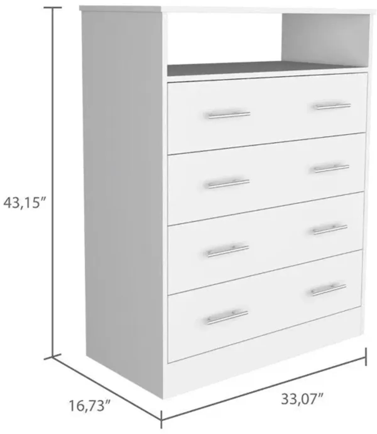 DEPOT E-SHOP Serbian Four Drawer Dresser, Countertop, One Open Shelf, Four Drawers-White, For Bedroom