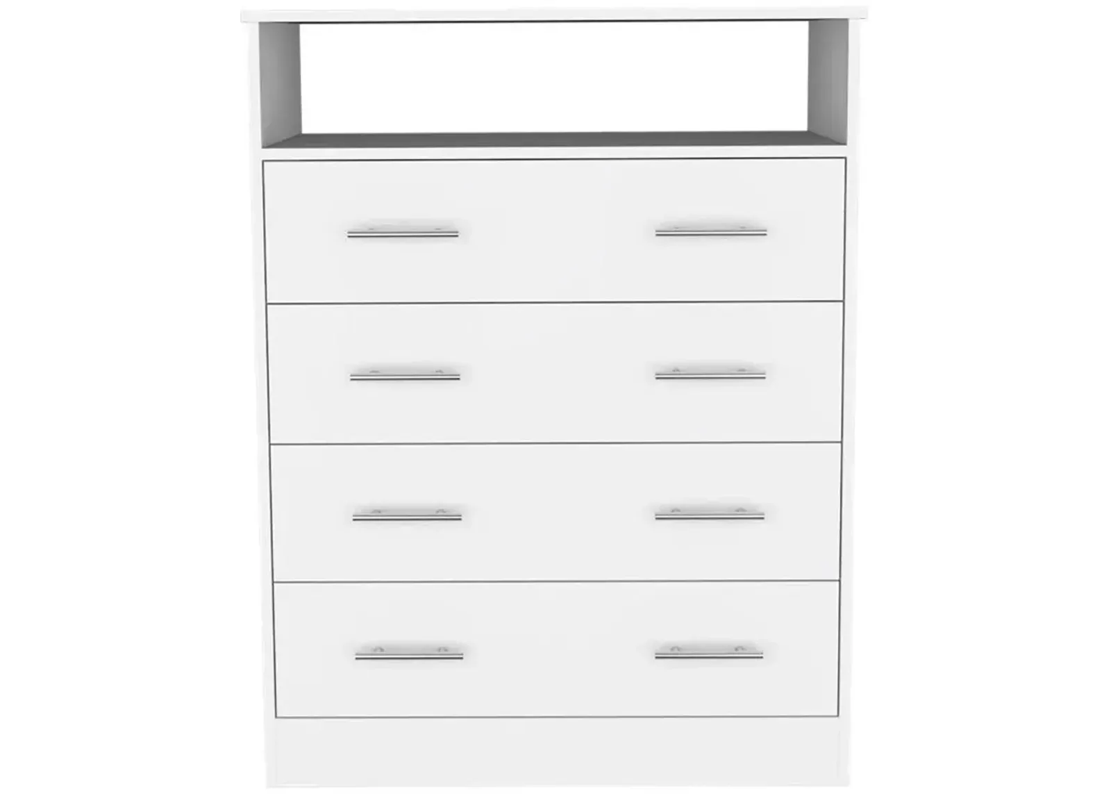 DEPOT E-SHOP Serbian Four Drawer Dresser, Countertop, One Open Shelf, Four Drawers-White, For Bedroom