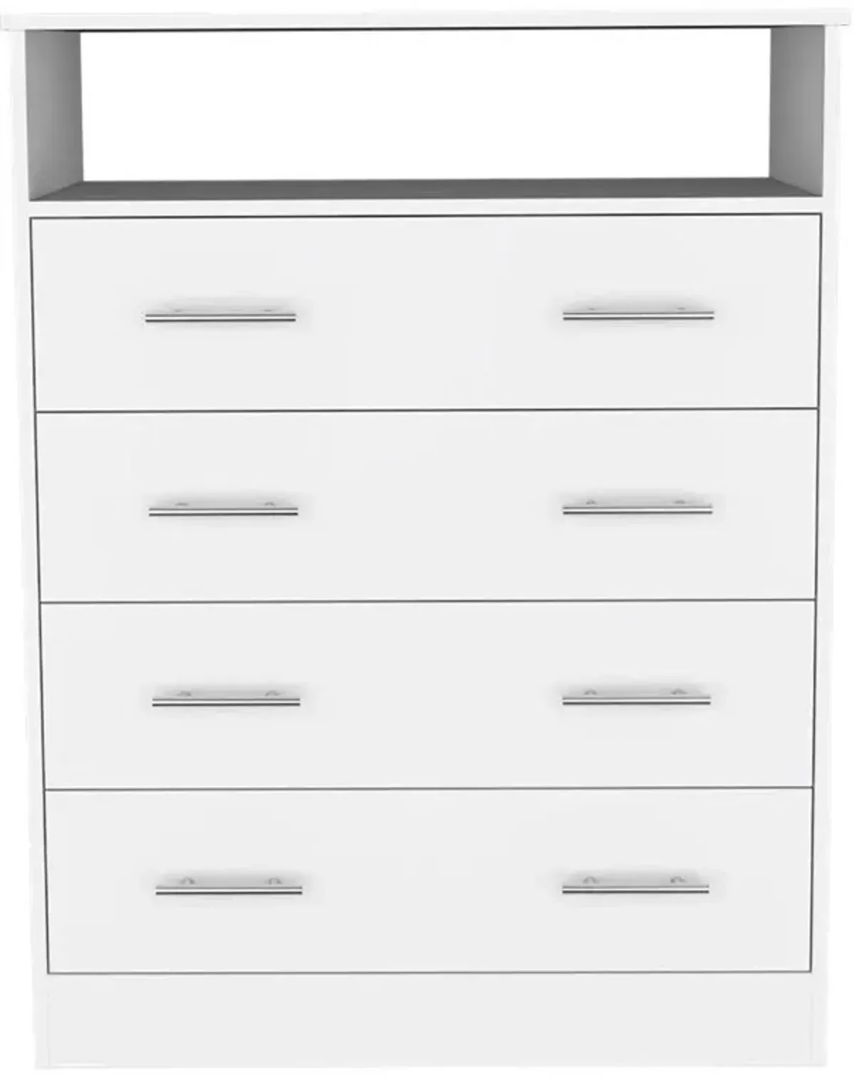 DEPOT E-SHOP Serbian Four Drawer Dresser, Countertop, One Open Shelf, Four Drawers-White, For Bedroom