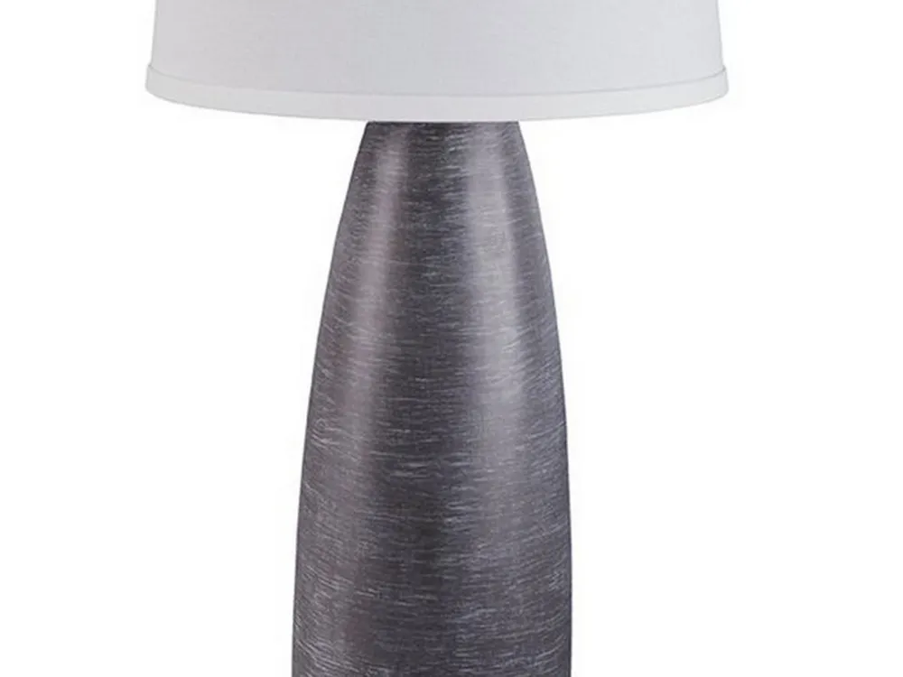 Vase Shape Resin Table Lamp with Fabric Shade, Set of 2, Gray and White - Benzara