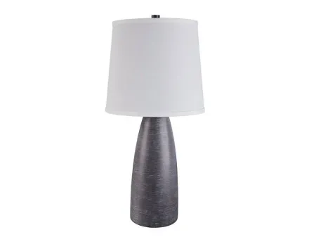 Vase Shape Resin Table Lamp with Fabric Shade, Set of 2, Gray and White - Benzara