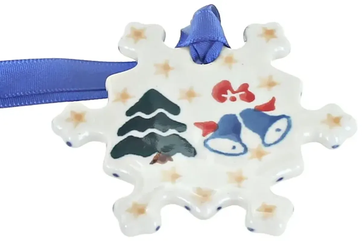 Blue Rose Polish Pottery Evergreen Magic Snowflake Ornament