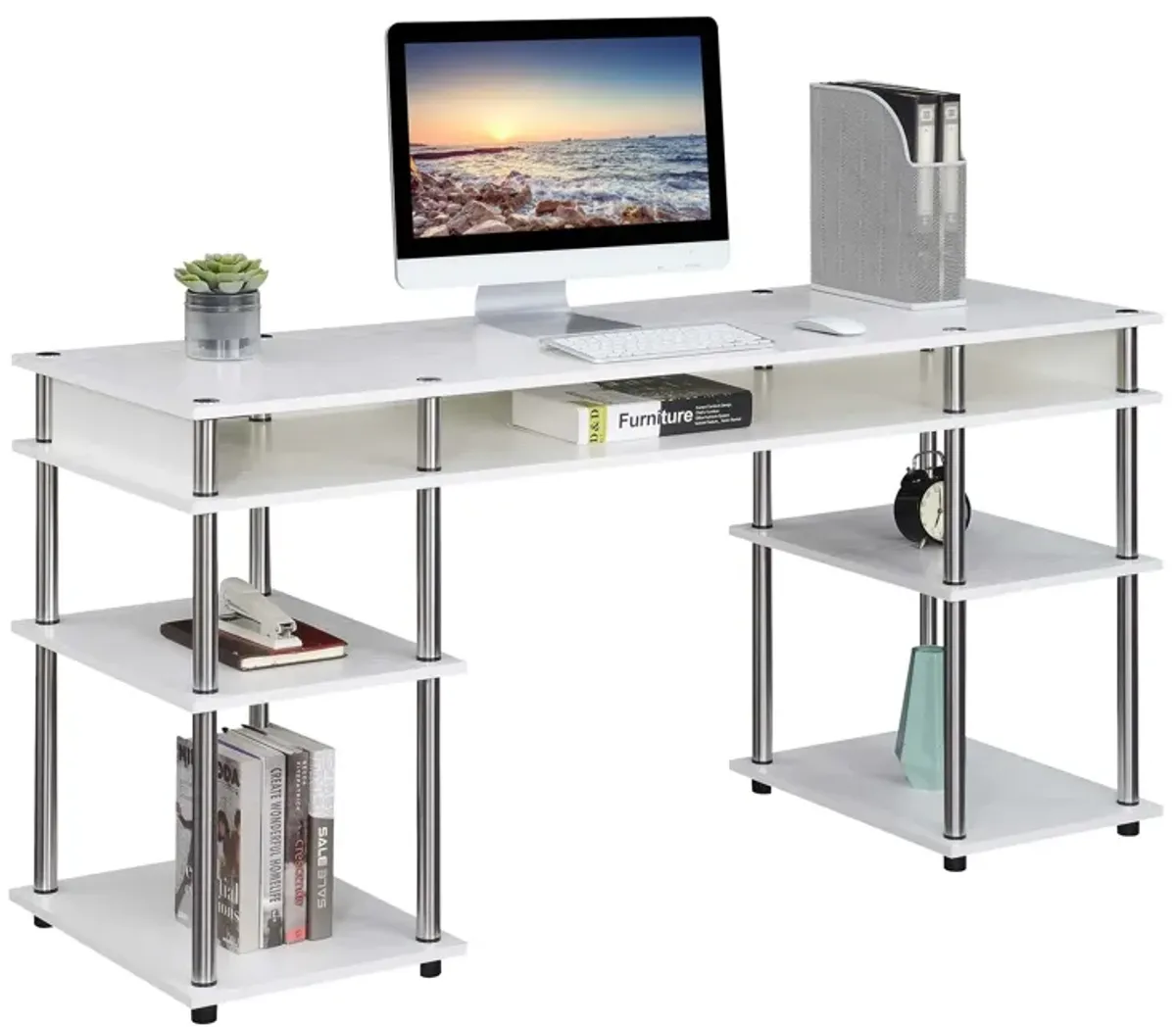 Convenience Concepts Designs2Go No Tools 60 inch Deluxe Student Desk with Shelves