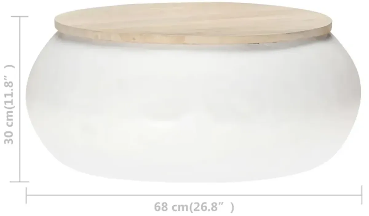 vidaXL Coffee Table White 26.8"x26.8"x11.8" Solid Mango Wood