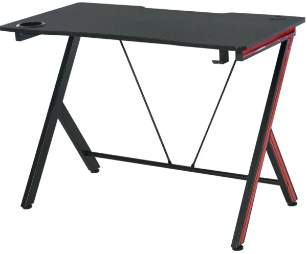 Carbon Fiber Gamer Desk: 41" Table with Cup Holder and Headphone Hook