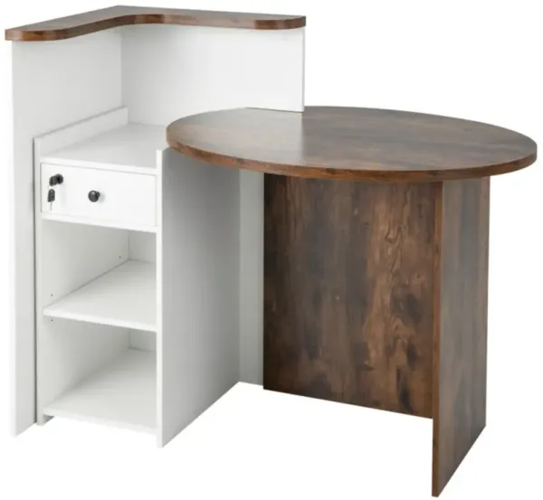 Hivvago Reception Office Desk with Open Shelf and Lockable Drawer