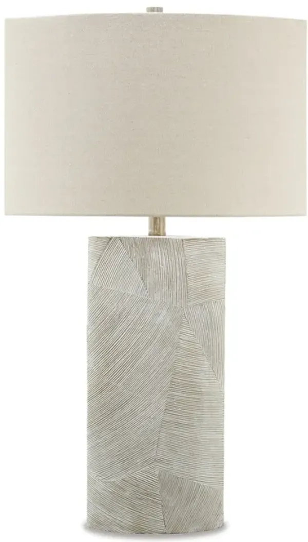 Bard 30 Inch Table Lamp, Accent Cylindrical Base, Ivory Oval Fabric Shade - Benzara