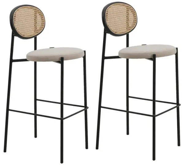 LeisureMod Euston Modern Wicker Bar Stool With Black Steel Frame, Set of 2