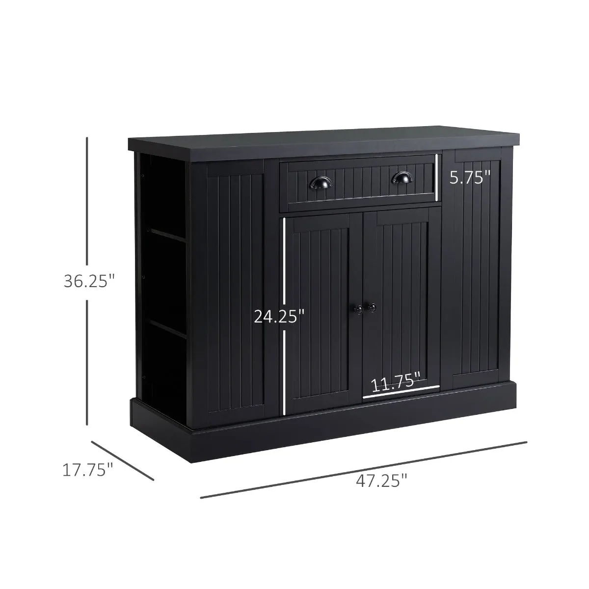 Black Fluted Feast Aid: Kitchen Island Cart with Adjustable Shelves