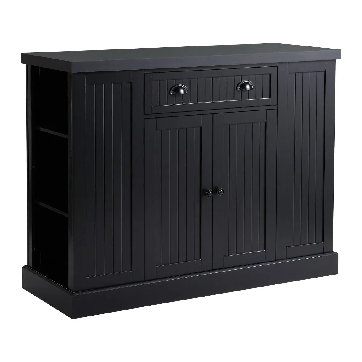 Black Fluted Feast Aid: Kitchen Island Cart with Adjustable Shelves