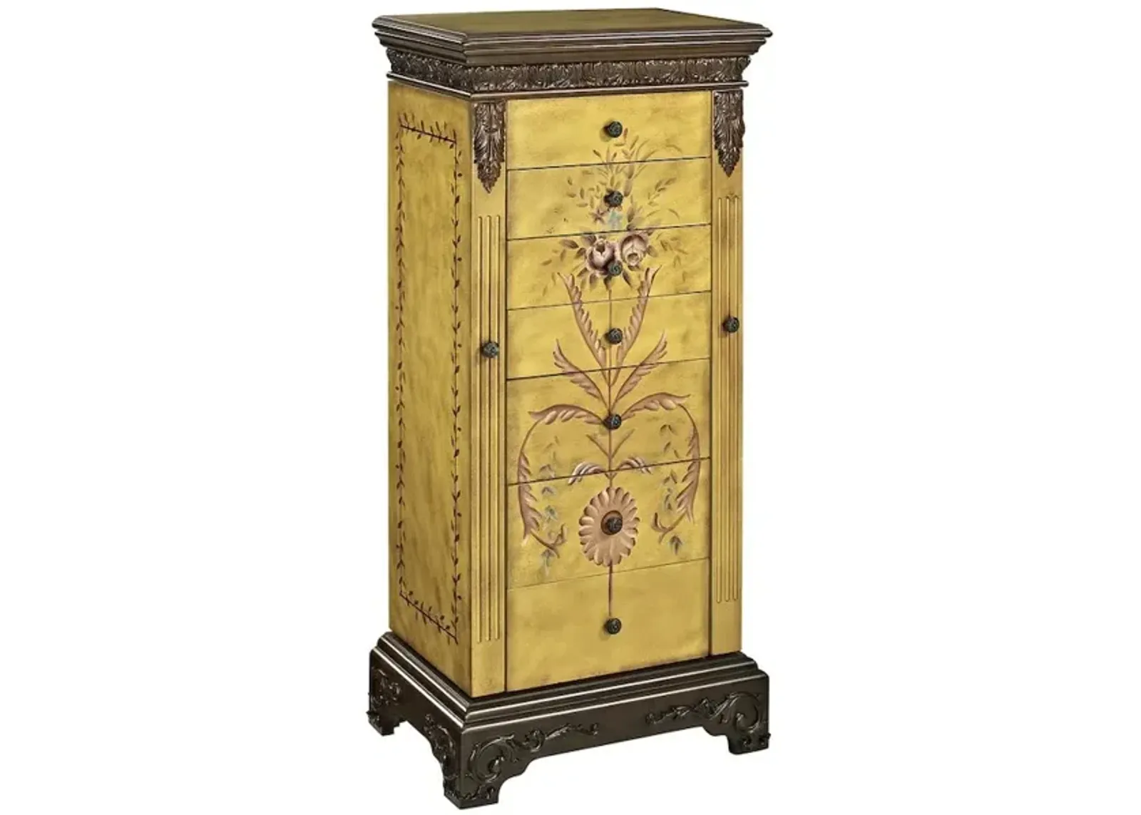 Powell Masterpiece Antique Parchment Hand Painted Jewelry Armoire