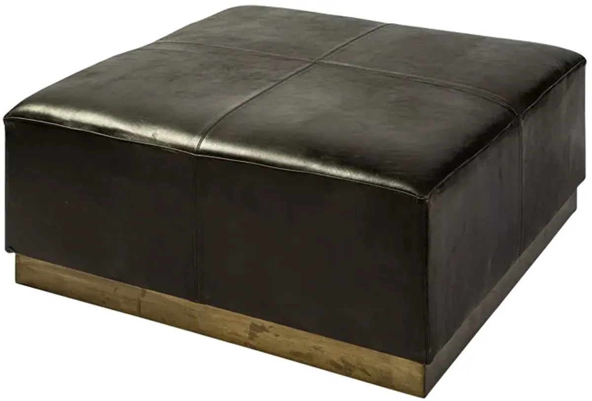 Black Leather Ottoman With Metal Base