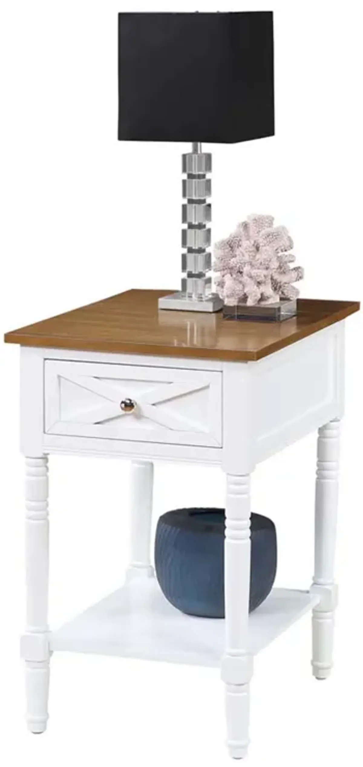 Country Oxford 1 Drawer End Table with Charging Station and Shelf