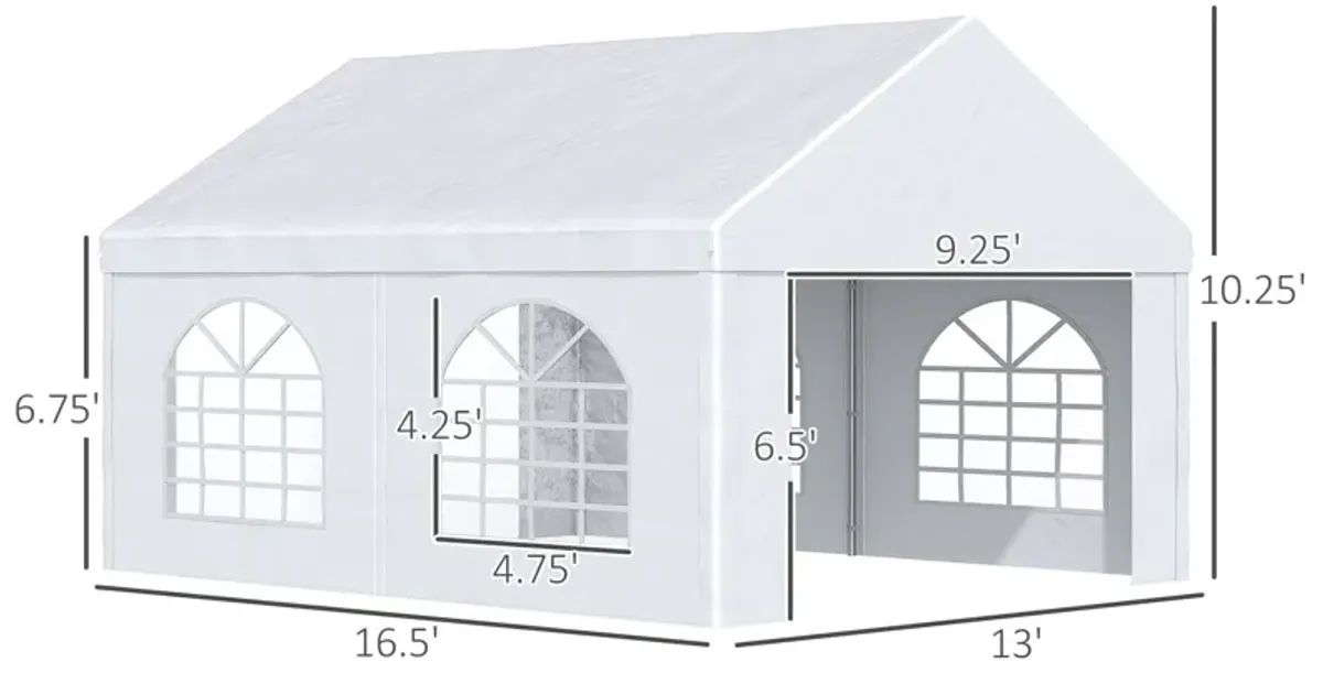 White Event Shelter: 16'x13' Party Tent Carport with Sidewalls & Windows