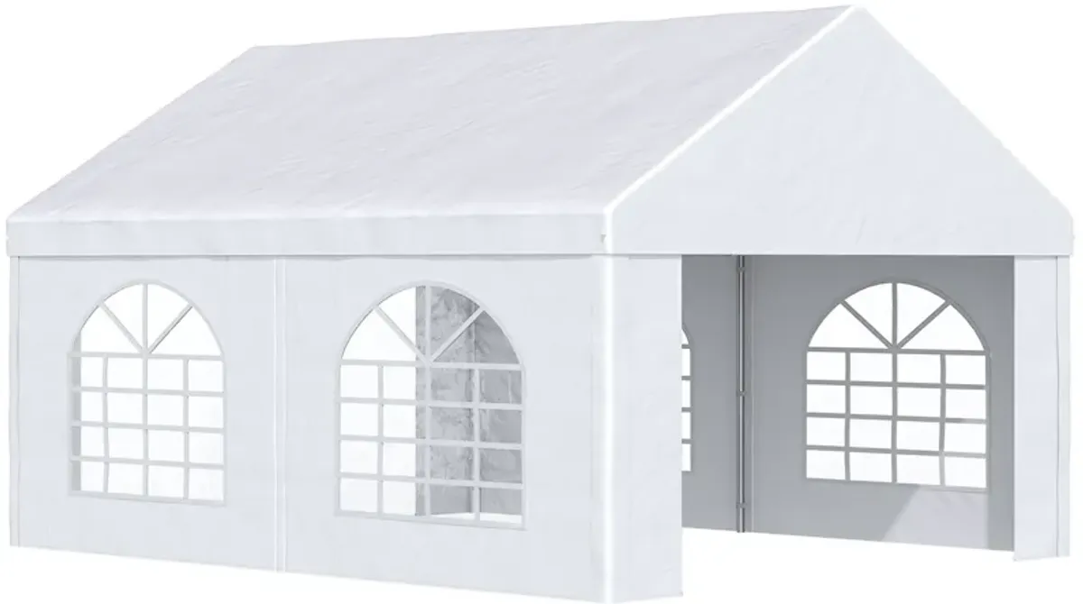 White Event Shelter: 16'x13' Party Tent Carport with Sidewalls & Windows