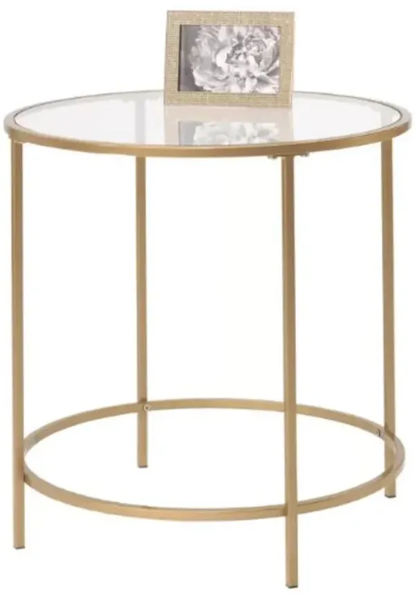 Round Glass Top End Table Nightstand with Gold Metal Frame