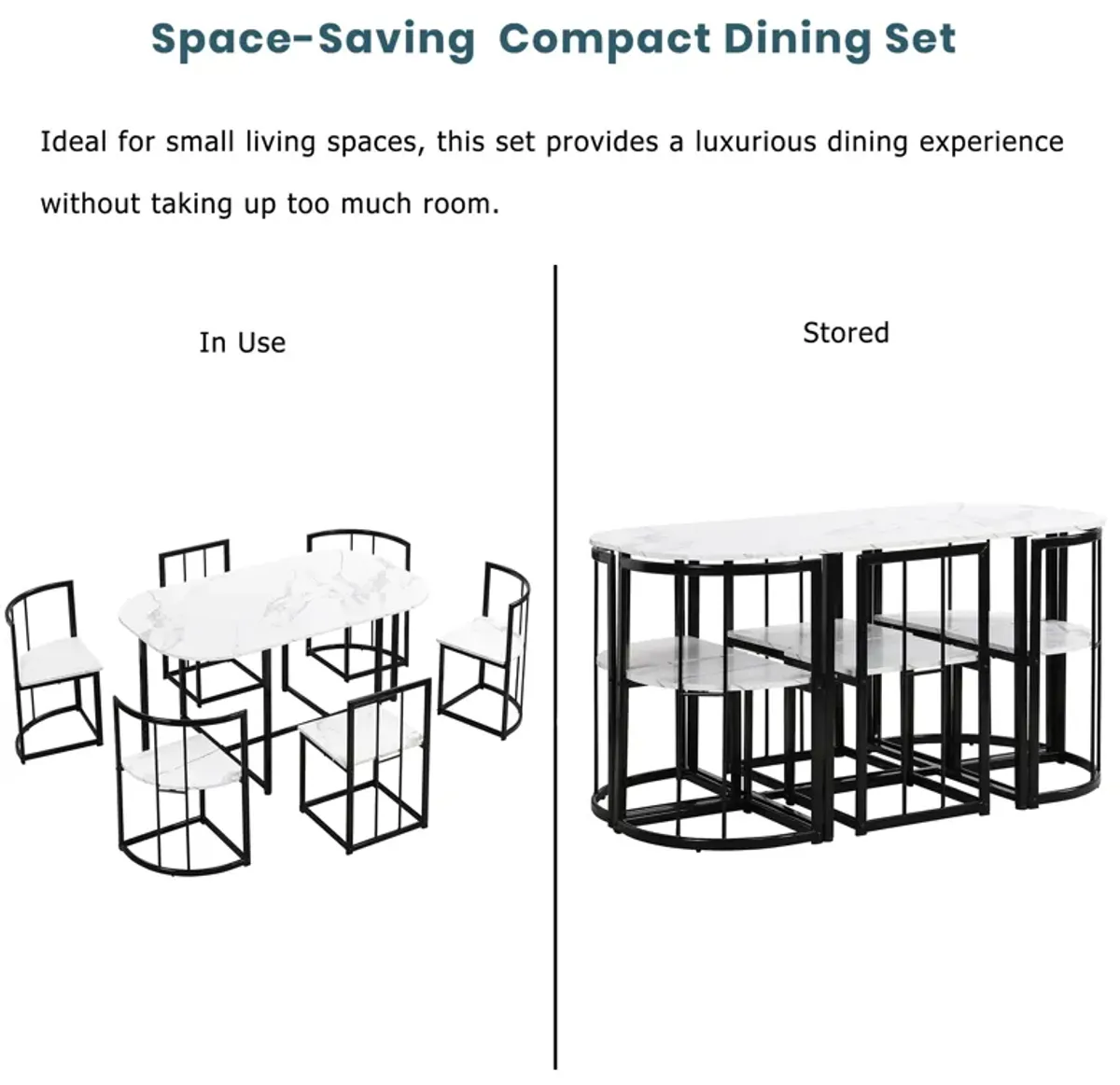 Modern 7-Piece Dining Table Set with 6 Stools