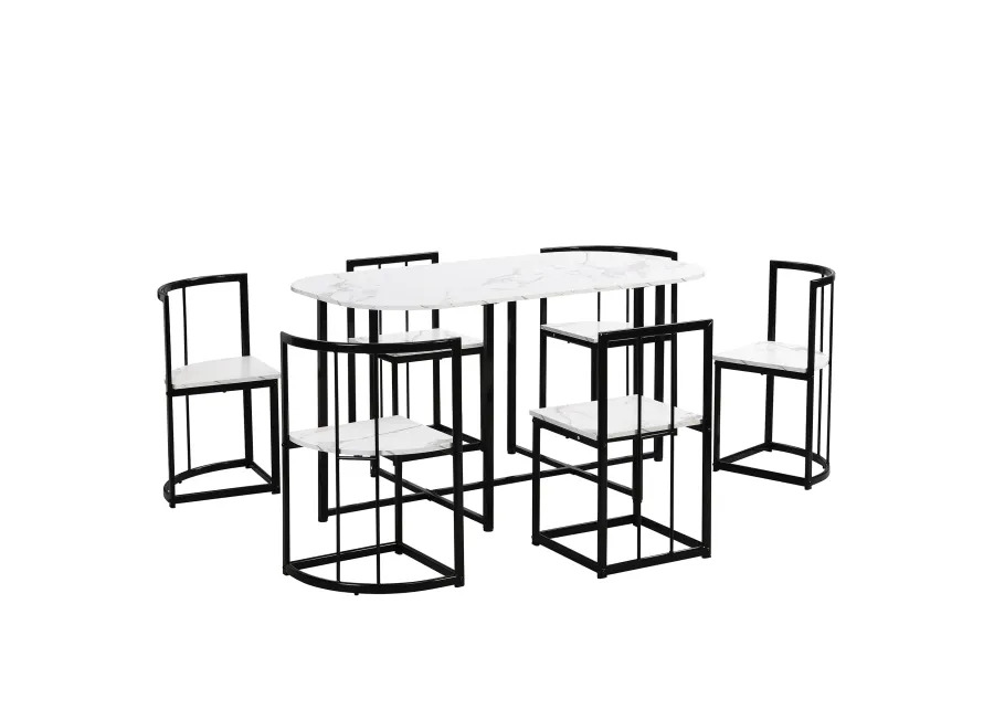 Modern 7-Piece Dining Table Set with 6 Stools