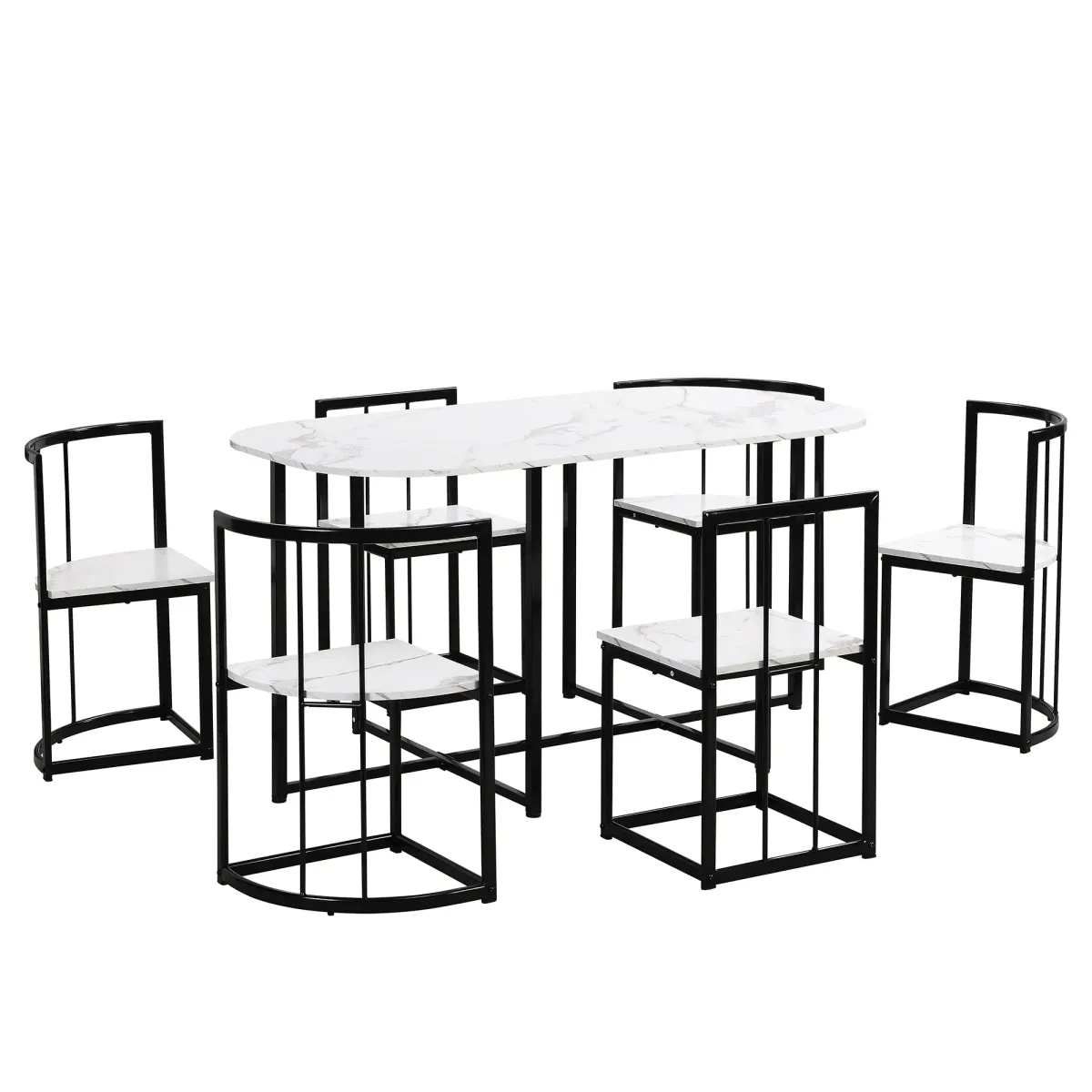 Modern 7-Piece Dining Table Set with 6 Stools