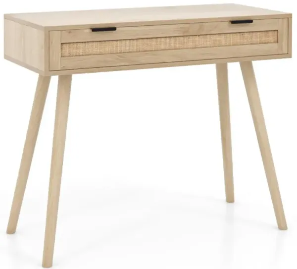 Hivvago Rattan Console Table with Pull-out Drawer Boho Style Entryway Table