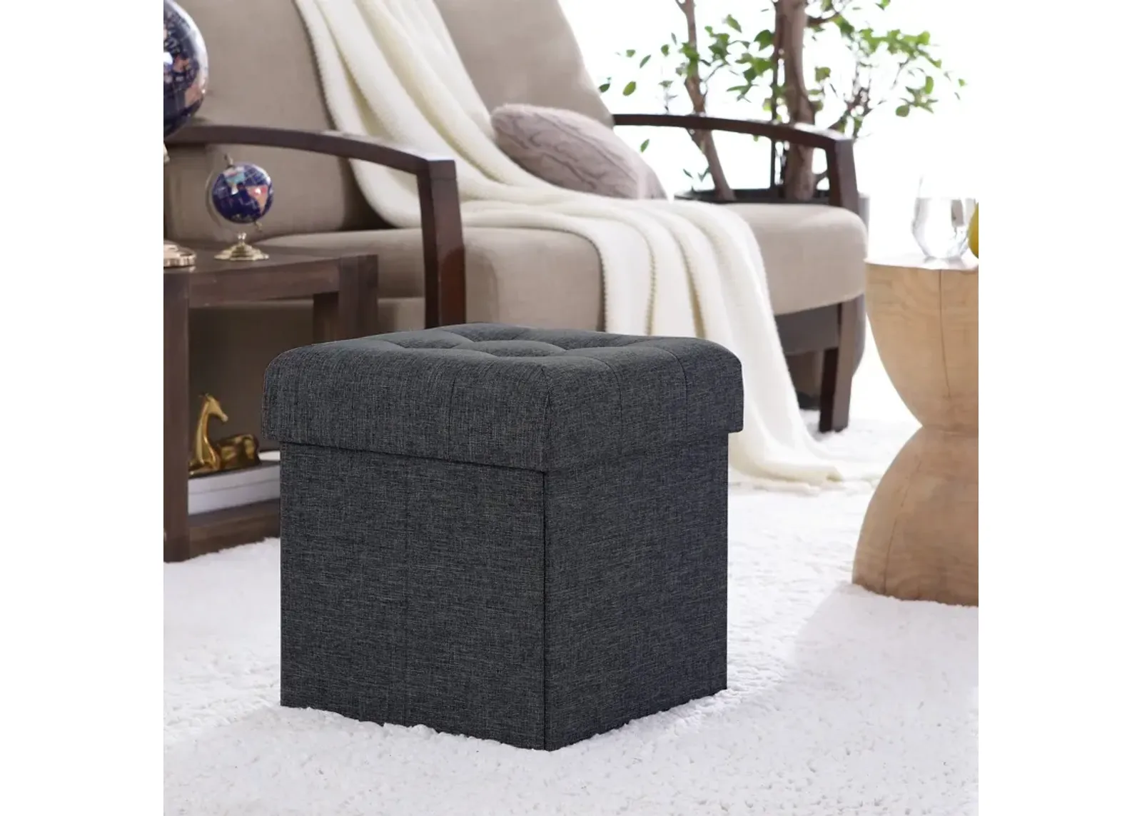 Foldable Tufted Storage Ottoman