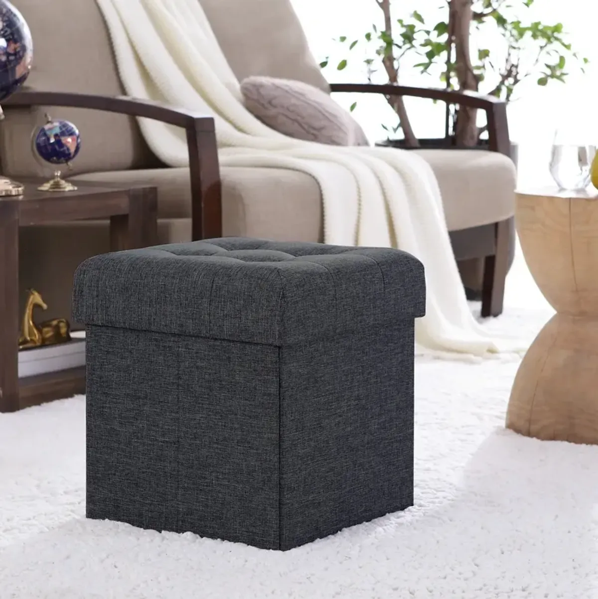 Foldable Tufted Storage Ottoman